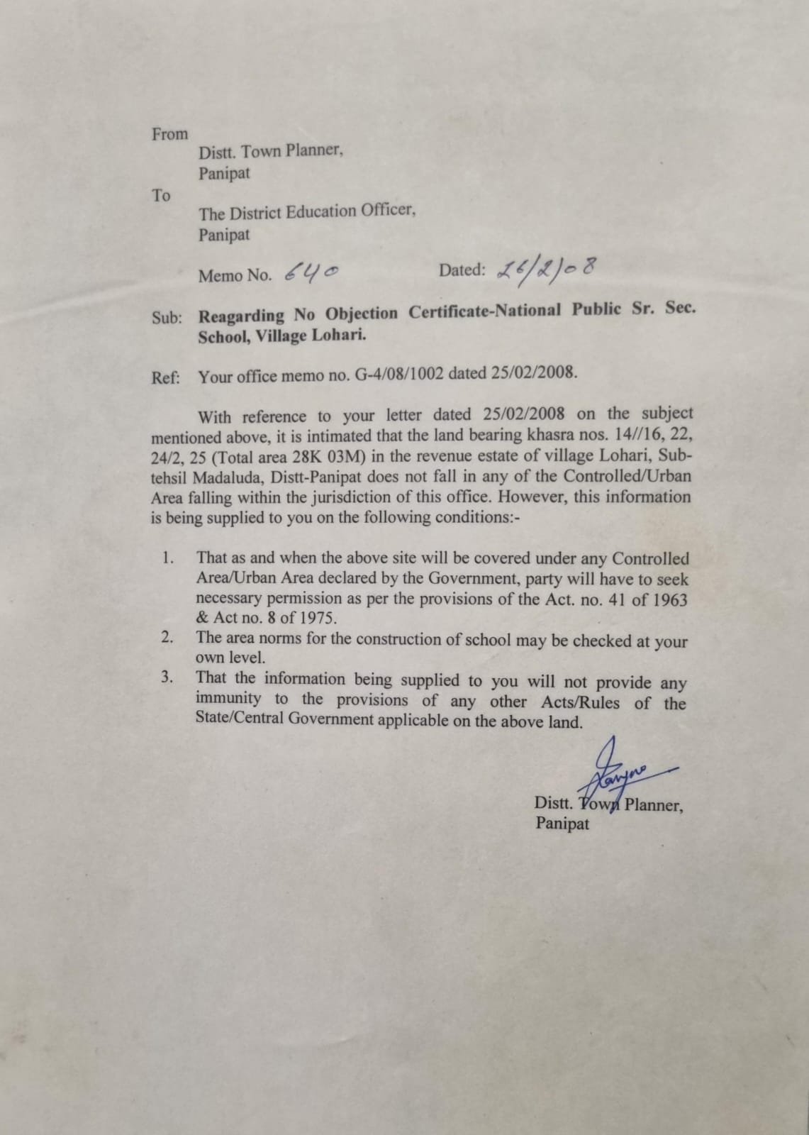 Land NOC - National Public Sr. Sec. School, Lohari